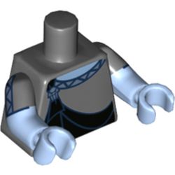 Torso, Dual Molded Arms, Tunic, Black with Undershirt Print, Dark Bluish Gray Sleeves Pattern, Bright Light Blue Arms and Hands