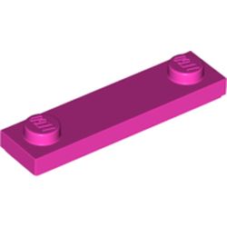 LEGO part PLATE 1X4, W/ 2 KNOBS, NO. 2 in Bright Purple/ Dark Pink