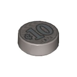 Tile Round 1 x 1 with Silver Coin with '10' and '1875' Print