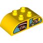 Duplo Brick 2 x 4 Curved Top with Boy and Blond Haired Girl / Red Haired Girl and Rabbit in Windows Print