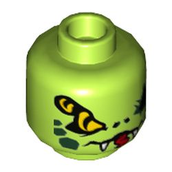 Minifig Head Lasha, Double-Eyed Snake, Tangs, Tongue, Dark Green Spots Print [Hollow Stud]