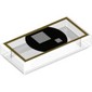 Tile 1 x 2 with Pearl Gold Square Line, Black Circle with 2 White Squares (Brickheadz Eyes) Print