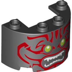 Cylinder Half 2 x 4 x 2 with 1 x 2 Cutout with Face, Olive Green Eyes, Teeth with Fangs, Red Tribal Tattoo print