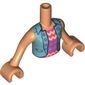 Minidoll Torso Girl with Metallic Blue Vest with Buttons, Purple Shirt with Yellow Lines, Metallic Blue Ghosts Print