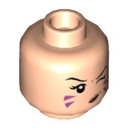 Minifig Head D.Va, Dual Sided, Winking and Purple Markings / Blowing Bubblegum Bubble Print [Hollow Stud]