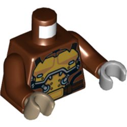 Torso, Odd Hands, Shirt with Collar, Gold Breastplate with Silver Tubes Print, Reddish Brown Arms, Left Light Bluish Gray Hand, Right Dark Tan Hand