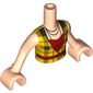 Minidoll Torso Girl with Yellow Shirt, Black Square Lines, Red Shirt, Rose Necklace