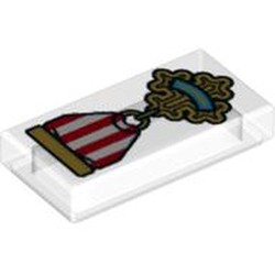 Tile 1 x 2 with Gold Cross Medal with Red and White Ribbon Print