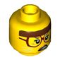 Minifig Head Sherry Scratchen-Post, Reddish Brown Headband, Dark Red Glasses, White Cat Whiskers, Scowling Print [Hollow Stud]