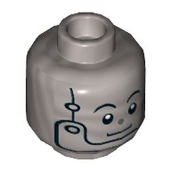 Minifig Head Tin Man, Eyebrows, Silver Nose and Chin Strap Print [Hollow Stud]