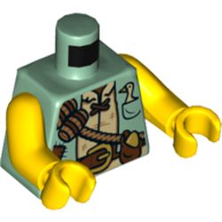 Torso Vest with Patches, Brown Belt, Sash with Barrels, Goose and Golden Egg in Pockets Print, Yellow Arms and Hands