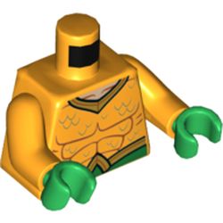 Torso Muscles, Gold Collar and Belt with 'A' Buckle Print (Aquaman), Bright Light Orange Arms, Green Hands