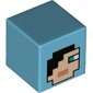 Minifig Head Special, Cube with Pixelated Face with Black Hair, Blue Eyes Print