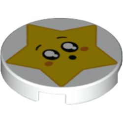 Tile Round 2 x 2 with Yellow Star with Surprised Face print