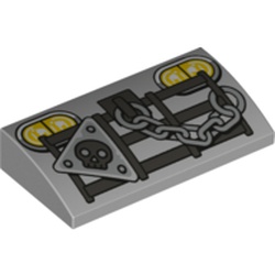 Slope Brick Curved 2 x 4 x 2/3 No Studs, with Bottom Tubes and Grill, Chain, Headlights, Skull in Triangle print