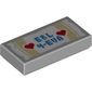 Tile 1 x 2 with Blue 'E&L 4-EVA', Red Hearts print
