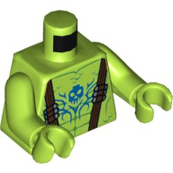 Torso Dark Brown Suspenders with Silver Bullets, Green Muscle and Scale Lines, Blue Skull Tattoo Print, Lime Arms and Hands