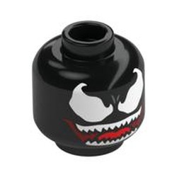 Minifig Head Venom, White Eyes, White Teeth, Red Tongue Print [Hollow Stud]