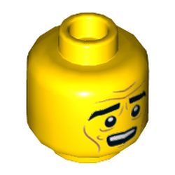 Minifig Head Abraham Lincoln (Apocalypseburg Abe), Thick Eyebrows, Medium Nougat Brow Furrows and Cheek Lines, Surprised / Angry Print