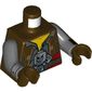 Torso Vest with Dark Bluish Gray Shirt, Silver Minifig Skull Print, Dark Bluish Gray Arms with Dark Brown and Silver Cuffs Print, Dark Brown Hands