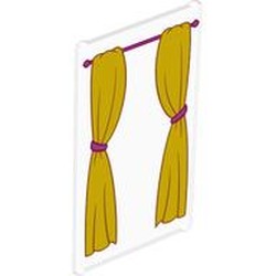 Glass for Window 1 x 4 x 6 with Pink Curtain Rod and Yellow Curtains with Pink Ties Print