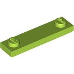 LEGO part 41740 Plate Special 1 x 4 with 2 Studs with Groove [New Underside] in Bright Yellowish Green/ Lime