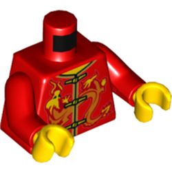 Torso Traditional Chinese Robe/Shirt, Laces, Gold Dragon Print, Red Arms, Yellow Hands