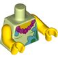 Torso Dark Pink and Magenta Lei, Medium Azure and Bright Green Flowers Print, Yellow Arms and Hands