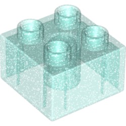 LEGO part DUPLO BRICK 2X2, TRANSPARENT in Transparent Light Blue with Glitter / Glitter Trans-Light Blue
