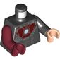 Torso, Odd Arms and Hands, Armor with Dark Red Chestplate, White/Light Blue Circle (Arc Reactor) Print (Iron Man), Left Black Arm and Light Nougat Hand, Right Dark Red Arm and Hand