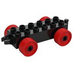 Duplo Car Base 2 x 6 with Fake Bolts, Open Hitch End and Red Wheels