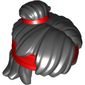 Hair Mid-Length Tousled, Top Knot Bun with Red Band and Headband
