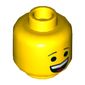 Minifig Head Emmet, Open Mouth Grin / Confused with Left Eyebrow Raised