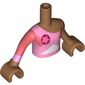 Minidoll Torso Girl with Coral Star on Dark Purple Circle, Pink Shirt Print