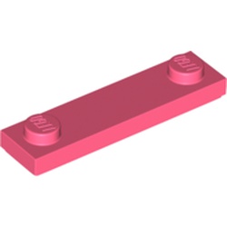 LEGO part PLATE 1X4, W/ 2 KNOBS, NO. 2 in Vibrant Coral/ Coral