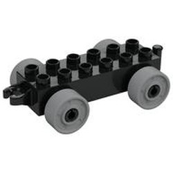 Duplo Car Base 2 x 6 with Fake Bolts, Open Hitch End and Light Bluish Gray Wheels