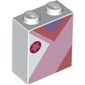 Brick 1 x 2 x 2 with Inside Stud Holder with Coral Star on Dark Purple Circle, Pink/Coral/Lavender Shapes