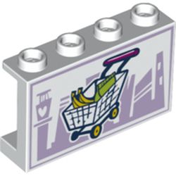 Panel 1 x 4 x 2 - Hollow Studs with Side Supports with Shopping Cart, Bananas, Bag print