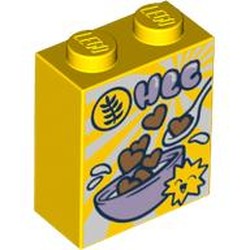 Brick 1 x 2 x 2 with Inside Stud Holder with Breakfast Cereal HCC Hearts, Spoon, Bowl print