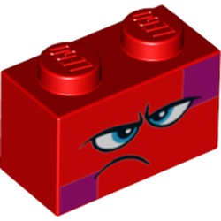 Brick 1 x 2 with Angry/Disgruntled Face, Blue Eyes, Crooked Mouth