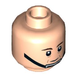 Minifig Head Captain Antilles, Dark Brown Eyebrows, Black Chin Strap Print