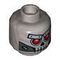 Minifig Head Robo Skeleton, Skull with Red Eyes, Metal Eyebrows with Rivets and Metal Jaw with Screws Print [Hollow Stud]