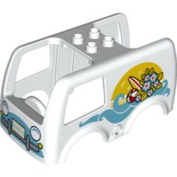 Duplo Van Body with 4 Studs on Top with Sea, Surfboard, and Flowers Print