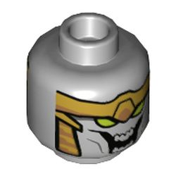 Minifig Head Chitauri, Gold Armor, Lime Eyes, Large Open Mouth with Teeth Print