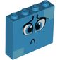 Brick 1 x 4 x 3 with Sad Face, Blue Eyes, Medium Azure Squares