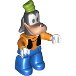 Duplo Figure Goofy with Lime Hat, Black Waist Coat, White Hands, Blue Legs