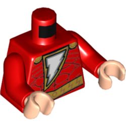 Torso White Lightning Bolt on Gold Field, Gold Trim Print (Shazam), Red Arms, Light Nougat Hands