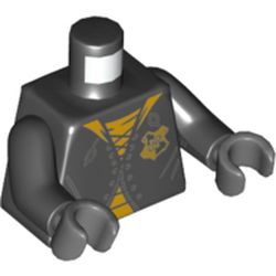 Torso Robe with Laces, Yellow Undershirt, Hogwarts Crest Print, Black Arms, Dark Bluish Gray Hands