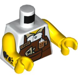 Torso Apron, Reddish Brown over White Shirt, Greased Rag, Coffee Mug, Name Tag 'Larry' Print, Yellow Arms and Hands