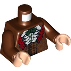 Torso Jacket with White Tassel, Red Collar, Reddish Brown Tunic, Dark Green Bow Tie Print, Reddish Brown Arms, Light Nougat Hands